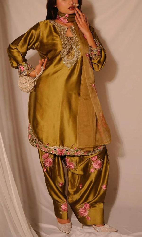 Floral SatinFarshi Kurti Salwar Set
