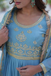 Sky Blue Georgotte Long Floor length Flairy Gown Dress