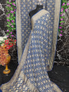 Pure Khaddi Georgotte Banarasi Nakshi Bandhej Saree in Navy Blue