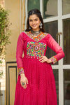 Hot Pink Rani Gamthi work Long Sleeve Fliary Ethnic Gown dress