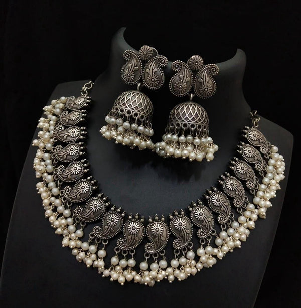 German Silver Mango Choker Necklace with Earrings