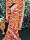 Pure Khaddi Georgotte Banarasi Nakshi Bandhej Saree in Red Orange Dual Tone