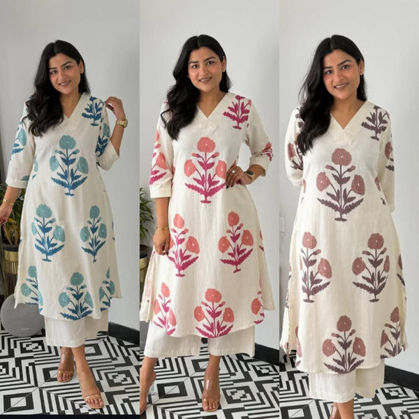 Jaipuri Mal Cotton Kalamkari Printed Kurti Pallazo Set