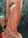 Pure Khaddi Georgotte Banarasi Nakshi Bandhej Saree in Maroon Orange