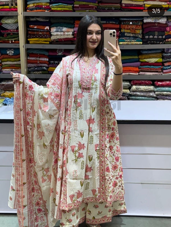 Jaipuri Cotton A line Flairy Kurti Salwar suit set