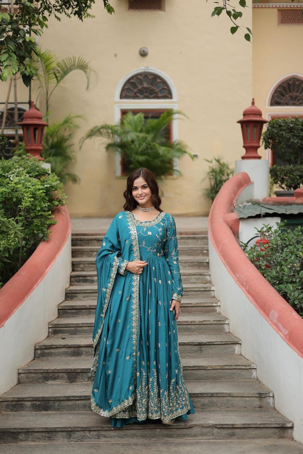 Gown Style Designer Teal Color Sharara Salwar Suit