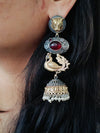 Long Peacock Statement Dual Tone German Silver Jhumkas