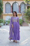 Lavender Georgotte Long Floor length Flairy Gown Dress