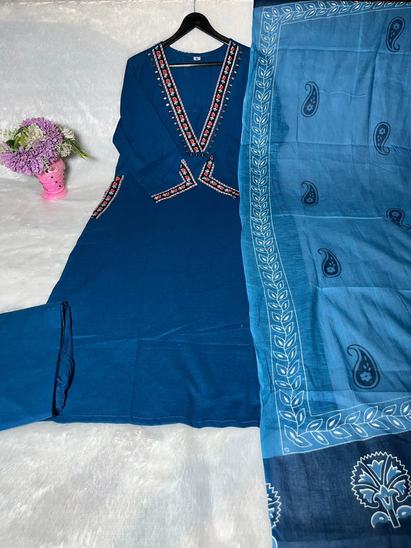 Jaipuri Cotton V Neckline Salwar suit set