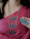 Layered Peacock Meenakari Statement Necklace with Earrings