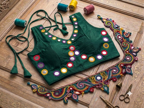 Sleeveless Mirror Work Blouse