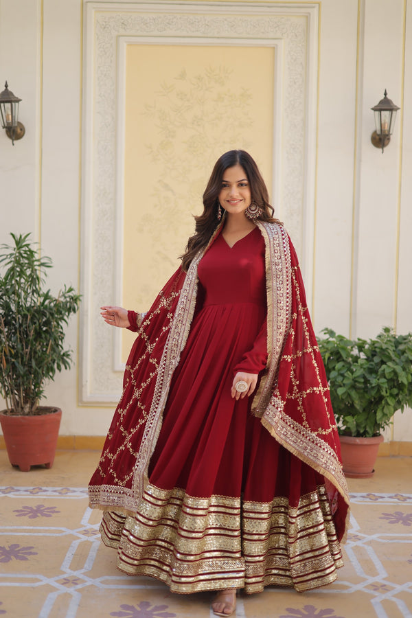 Maroon Red Long Floor length Flairy Gown Dress
