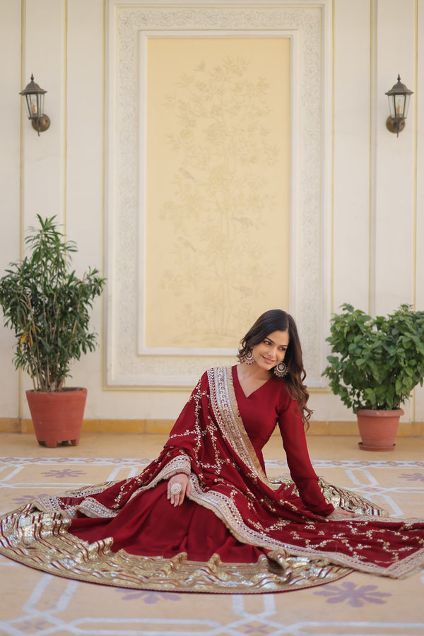 Maroon Red Long Floor length Flairy Gown Dress