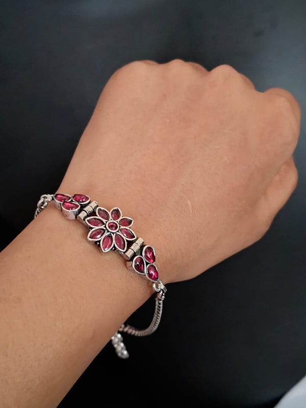 German Silver Oxidized Monalisa cut stone embedded Bracelets