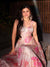 Pastel Peach Pink Floral Organza Party Wear Lehenga