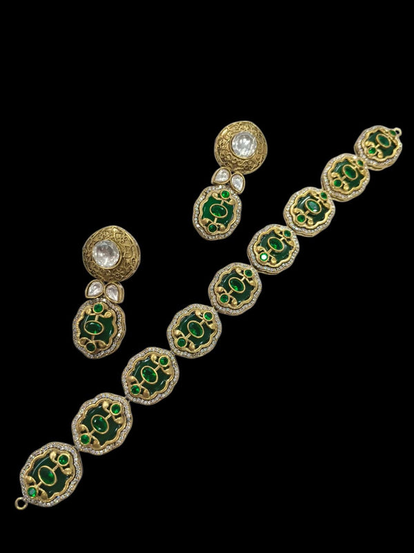 Statement Semi Precious Stones Choker Necklace with Earrings