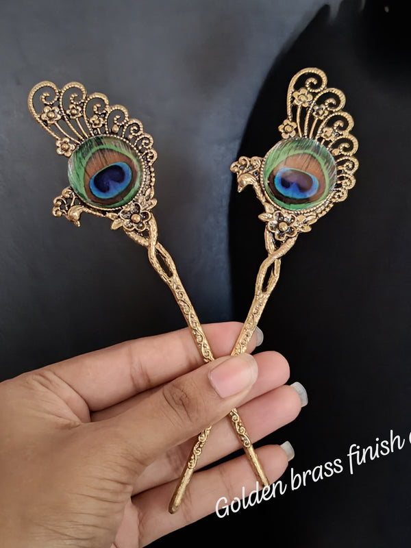 Peacock feather long Hairbun Pin