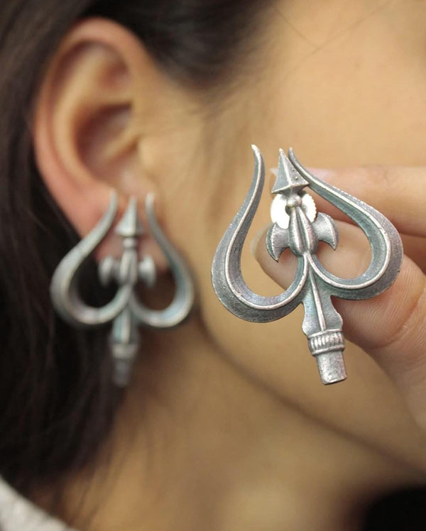 Trishul Statement German Silver Earrings