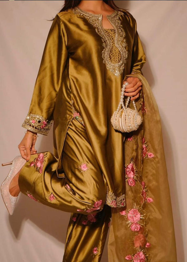 Floral SatinFarshi Kurti Salwar Set