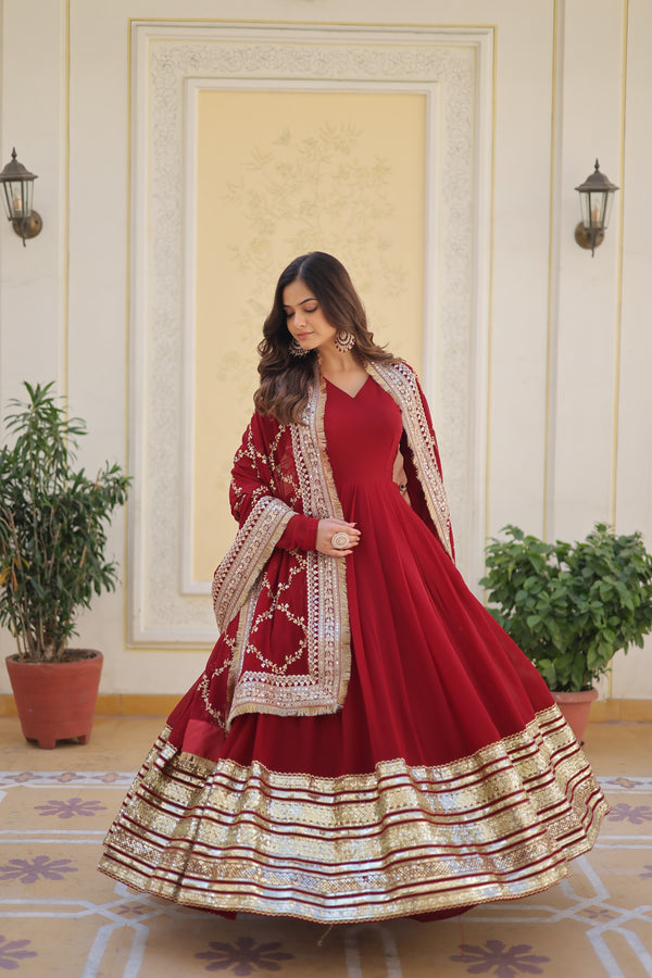 Maroon Red Long Floor length Flairy Gown Dress