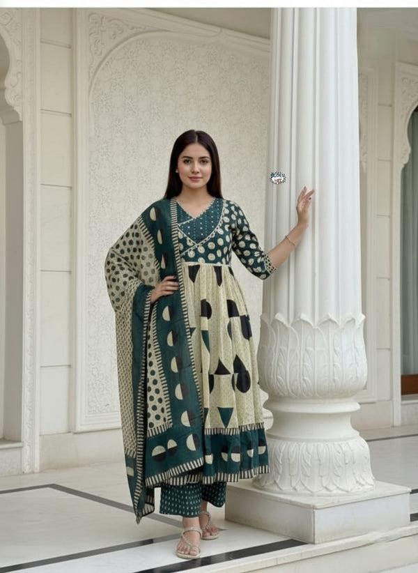 Jaipuri Cotton A line Flairy Kurti Salwar suit set
