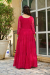Hot Pink Rani Gamthi work Long Sleeve Fliary Ethnic Gown dress