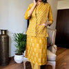 Jaipuri Yellow Cotton Floral Printed Kurti Pantwith Quilted Printed Jacket Salwar Suit Set