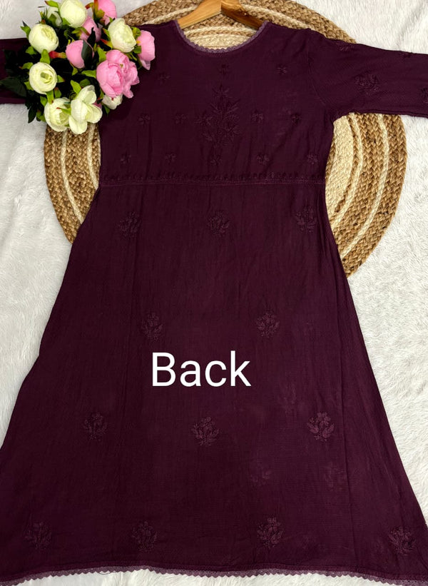 Pure Ghaspatti Chikankari Angarkha A line Kurti Top/Tunics