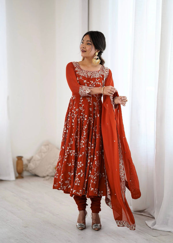 Orange Partywear Anarkali Salwar Suit